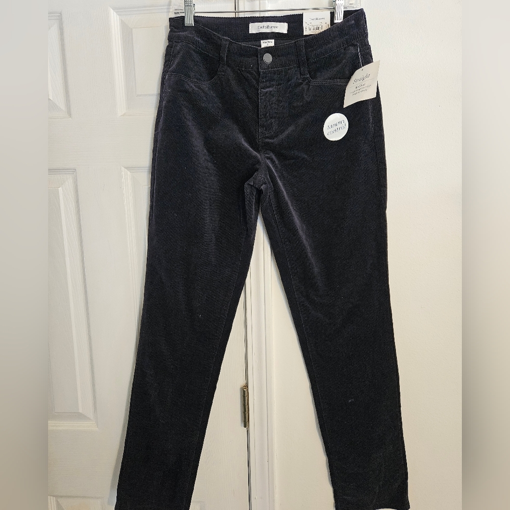 NWT Croft & Barrow Black Corduroy Pants Straight Midrise Size 4